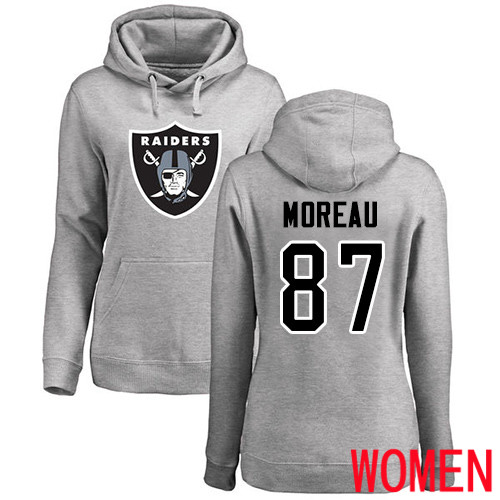 Oakland Raiders Ash Women Foster Moreau Name and Number Logo NFL Football #87 Pullover Hoodie Sweatshirts